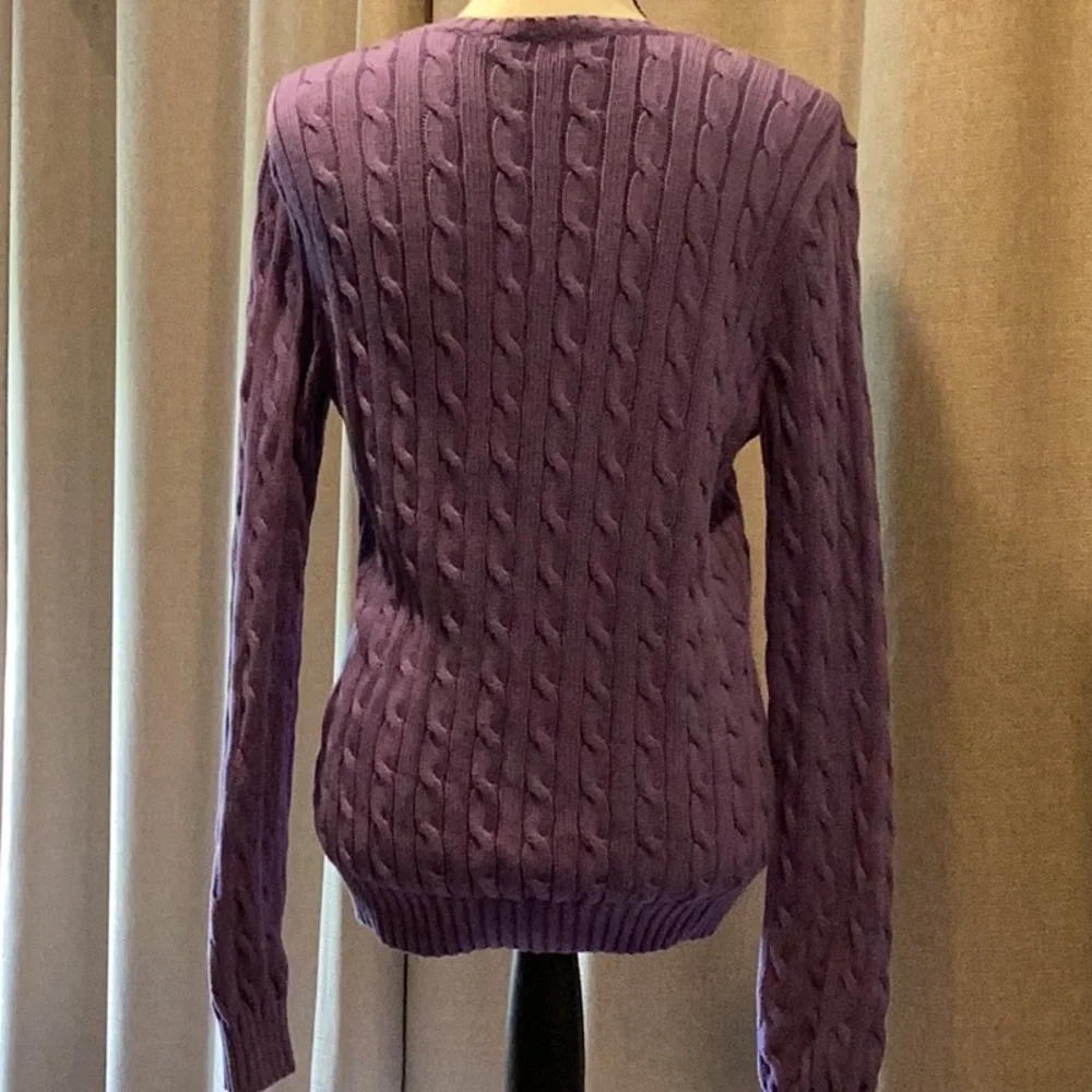 Ralph Lauren Sport Purple Cable Knit V-Neck Sweater, size large. - Picture 2 of 4